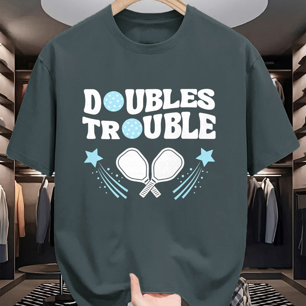 Funny Pickleball Shirt, Pickleball Lover Unisex T-Shirt/Hoodie/Sweatshirt HLT00 - Blue Doubles Trouble Pickleball Tournament Partner Matching T-Shirt