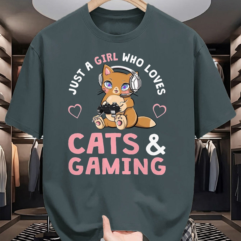 Cat Love Shirt, Funny Cat Lover Gift UnisexT-Shirt/Hoodie/Sweatshirt HLT00 - Just A Girl Who Loves Cats and Gaming Cute Gamer Cat T-Shirt, Men, Black, 3X-Large