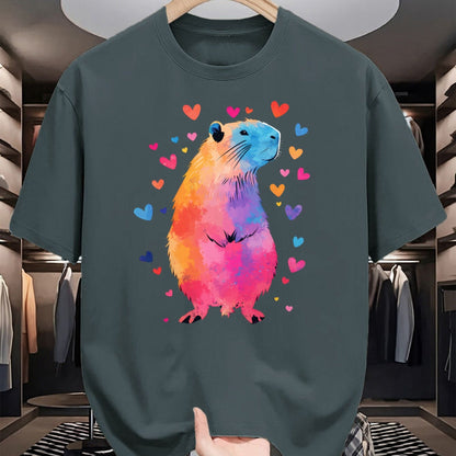 Cute Capybara Shirt, Funny Capybara Unisex T-Shirt/Hoodie/Sweatshirt HLT00 - Colorful Capybara Hearts Long Sleeve T-Shirt