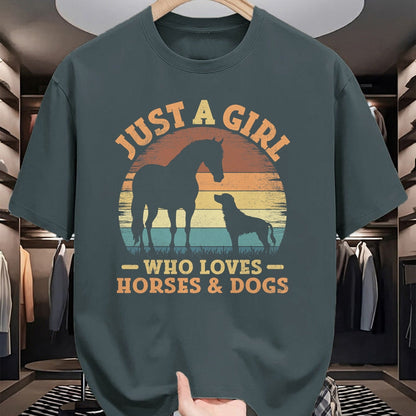 Dog Love Shirt, Dog Lover Gift T-Shirt/Hoodie/Sweatshirt HLT00 - Just A Girl Who Loves Horses and Dogs Women Girls T-Shirt