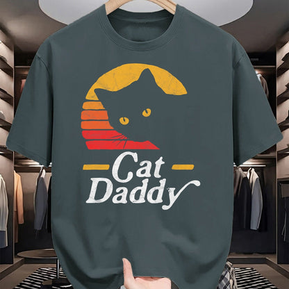 Gift for Dad Shirt, Funny Dad Unisex T-Shirt/Hoodie/Sweatshirt HLT00 – Cat Daddy Vintage Eighties Style Cat Retro Distressed T-Shirt