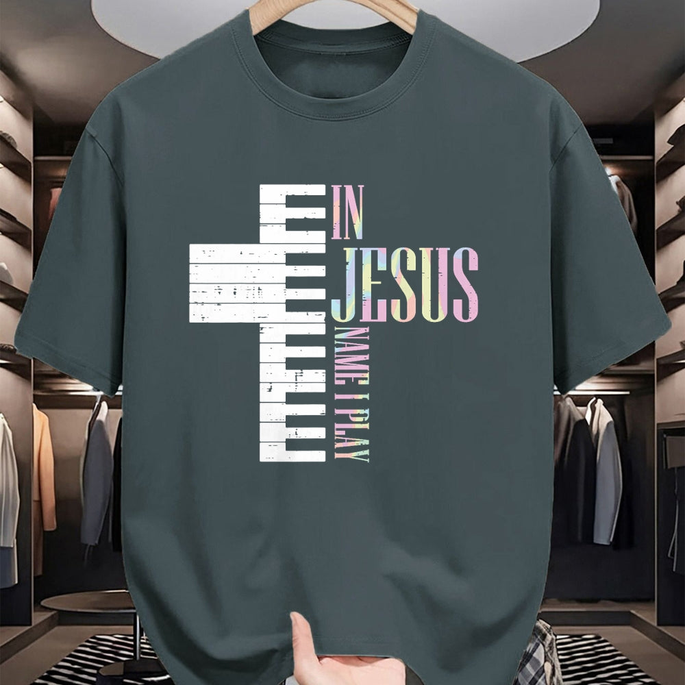 Christian Tee, Christian Faith Unisex T-Shirt/Hoodie/Sweatshirt HLT00 - Jesus Name I Play Piano Christian Pianist Men Women Kids T-Shirt