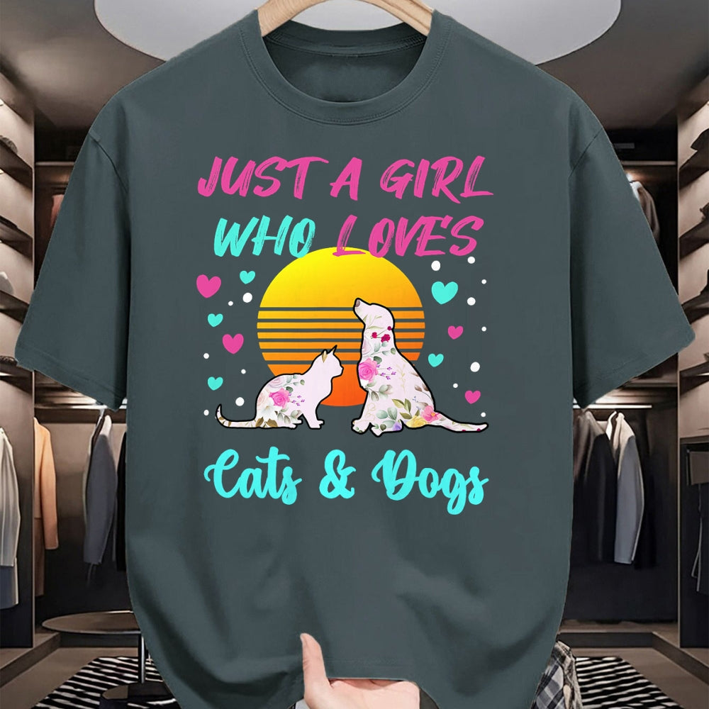 Cat Love Shirt, Funny Cat Lover Gift UnisexT-Shirt/Hoodie/Sweatshirt HLT00 - Just a Girl who Loves Cats and Dogs T-Shirt for Women T-Shirt (2)