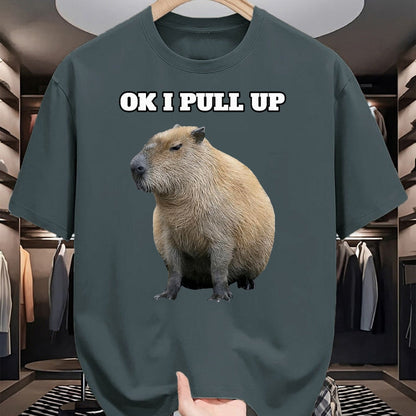 Cute Capybara Shirt, Funny Capybara Unisex T-Shirt/Hoodie/Sweatshirt HLT00 - Ok I Pull Up Capybara T-Shirt, Men, Black, Small