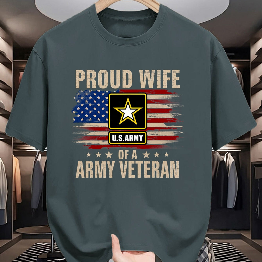 Proud Veteran Shirt, Funny Veteran UnisexT-Shirt/Hoodie/Sweatshirt HLT00 - Vintage Proud Wife of A Army Veteran with American Flag T-Shirt