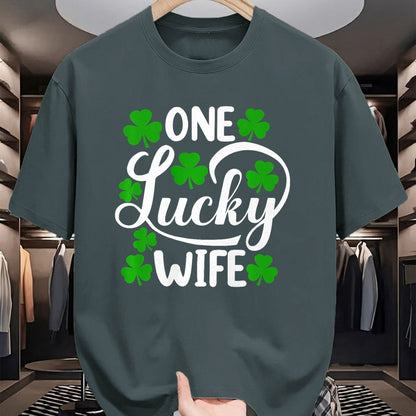 Best Wife Shirt, Wife and Husband Unisex T-Shirt/Hoodie/Sweatshirt HLT00 - Gift for wife T shirt, lucky wife   One Lucky Wife Funny St Patrick's Day Shamrocks Premium T-Shirt