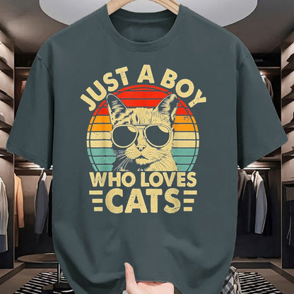 Cat Love Shirt, Funny Cat Lover Gift UnisexT-Shirt/Hoodie/Sweatshirt HLT00 - Vintage Just A Boy Who Loves Cats Boy Kitten Cat Lover Boys T-Shirt, Youth, Heather Blue, Small (1)