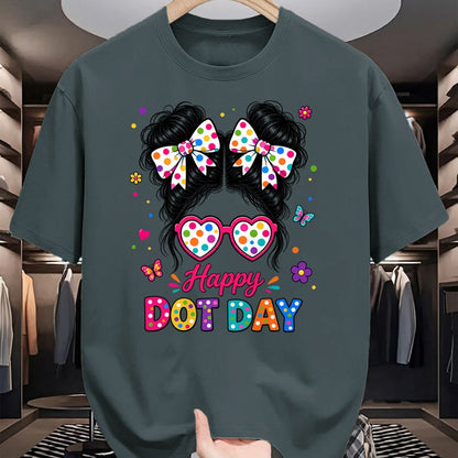 Best Teacher Shirt, Funny Teacher UnisexT-Shirt/Hoodie/Sweatshirt HLT00 -Happy Dot Cute Messy Bun Colorful Polka Dot Girl Kid Teacher T-Shirt