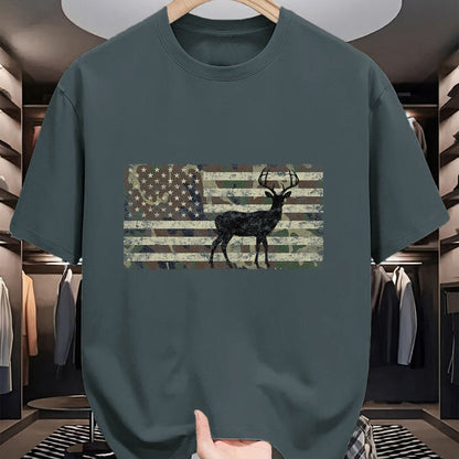 Funny Hunting Shirt, Gift For Hunting Lover Unisex T-Shirt/Hoodie/Sweatshirt HLT00 - Deer Hunting Camo American Flag Buck Standing Hunter Country T-Shirt