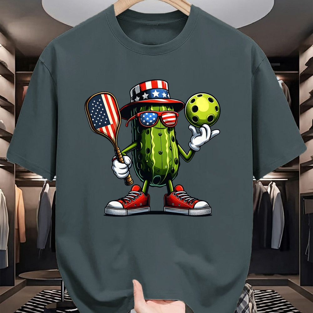 Funny Pickleball Shirt, Pickleball Lover Unisex T-Shirt/Hoodie/Sweatshirt HLT00 - 4th of July Patriotic Pickle Playing pickleball Paddle T-Shirt