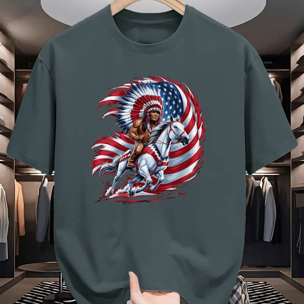 Native American T-Shirts, Vintage Native American Unisex T-Shirt/Hoodie/Sweatshirt HLT00 - Native American Day Flag usa Indian Riding Horse