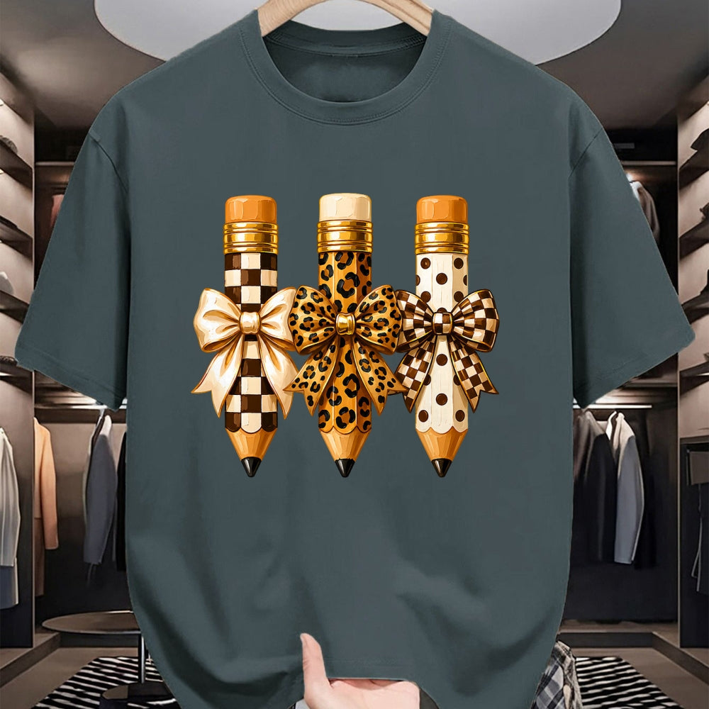 Best Student Shirt, Funny Back To School UnisexT-Shirt/Hoodie/Sweatshirt HLT00 - Preppy Leopard Pencil Bow Coquette Teacher Back to School T-Shirt (3)