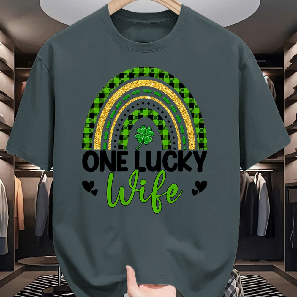 Best Wife Shirt, Wife and Husband Unisex T-Shirt/Hoodie/Sweatshirt HLT00 - Gift for wife T shirt, lucky wife   Womens One Lucky Wife Boho Rainbow St Patricks Day Shamrock Tank