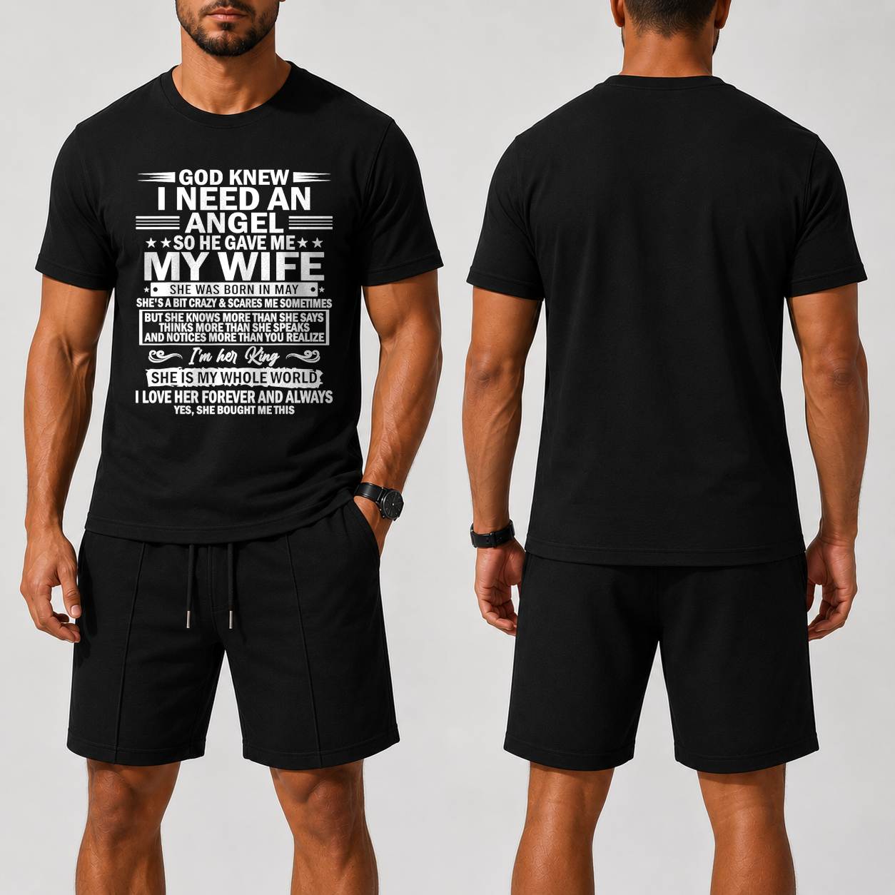 MAY - GOD KNEW I NEED AN ANGEL SO HE GAVE ME MY WIFE | Waffle casual suit A09-739 | - GIFT FOR HUSBAND FROM WIFE - NINA05 (SKU2607-36-05)