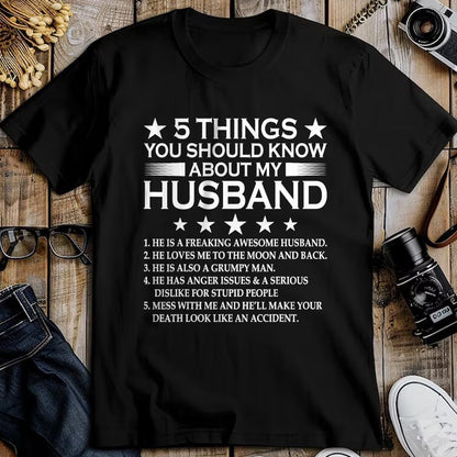 Best Husband Shirt, Wife and Husband Unisex T-Shirt/Hoodie/Sweatshirt HLT00 - 5 Things You Should Know About My Husband Marriage T-Shirt (1)