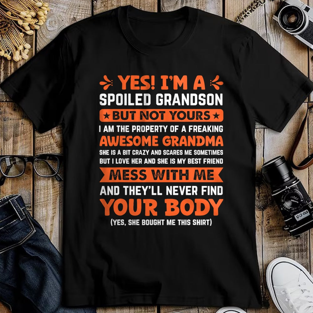 Best Grandma Shirt, Proud Grandma Unisex T-Shirt/Hoodie/Sweatshirt HLT00 - yes i'm a spoiled grandson T-Shirt (2)