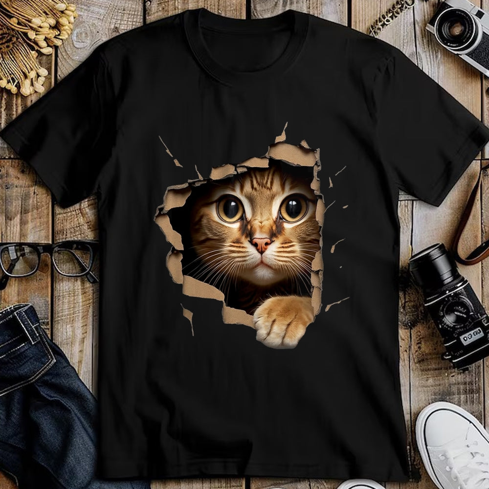 Cat Love Shirt, Funny Cat Lover Gift UnisexT-Shirt/Hoodie/Sweatshirt HLT00 - Cute Kitten Looks from Torn Fabric - Cats T-Shirt, Men, Olive Green, X-Large