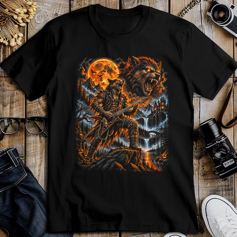 Guitar Lover Shirt, Funny Guitar UnisexT-Shirt/Hoodie/Sweatshirt HLT00 - Werewolf Howling Moon Men Women Playing Guitar Halloween T-Shirt