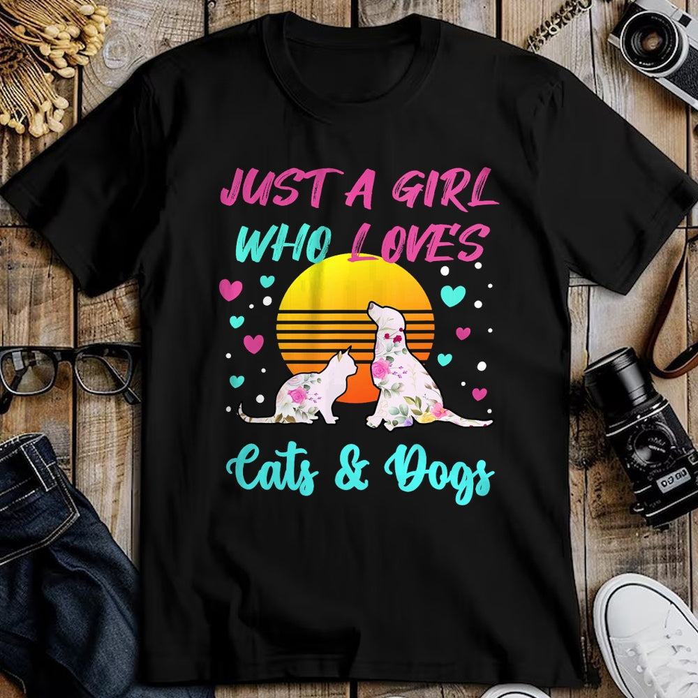 Cat Love Shirt, Funny Cat Lover Gift UnisexT-Shirt/Hoodie/Sweatshirt HLT00 - Just a Girl who Loves Cats and Dogs T-Shirt for Women T-Shirt
