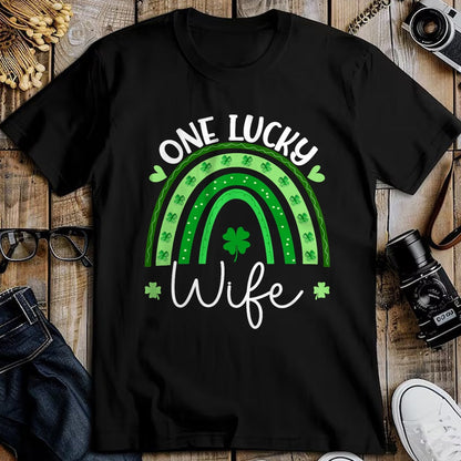 Best Wife Shirt, Wife and Husband Unisex T-Shirt/Hoodie/Sweatshirt HLT00 - Gift for wife T shirt, lucky wife   One Lucky Wife Rainbow Irish St Patricks Day Shamrock T-Shirt (1)