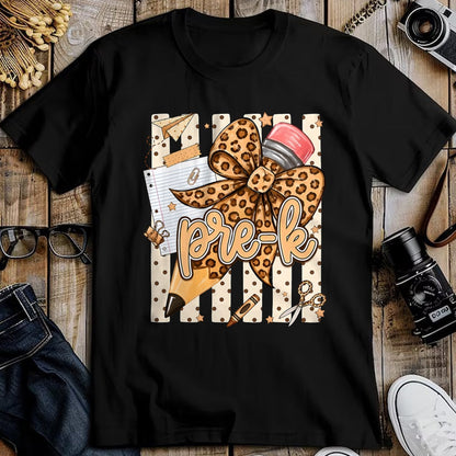Best Teacher Shirt, Funny Teacher UnisexT-Shirt/Hoodie/Sweatshirt HLT00 - Preppy Leopard Pencil Bow Pre K Teacher Back to School T-Shirt
