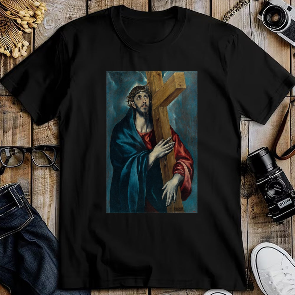 Christian Tee, Christian Faith Unisex T-Shirt/Hoodie/Sweatshirt HLT00 - Christ Carrying the Cross Jesus Painting Saviour Christian T-Shirt