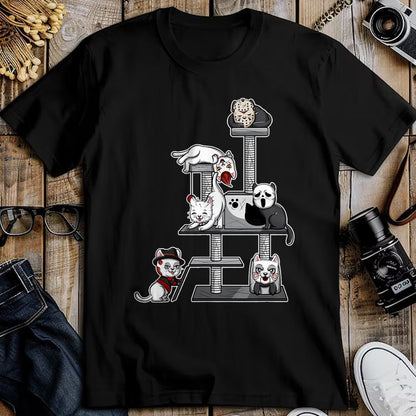Cat Love Shirt, Funny Cat Lover Gift UnisexT-Shirt/Hoodie/Sweatshirt HLT00 - Funny Horror Movie Cats Playing On Cat Tree T-Shirt, Men, Black, XX-Large