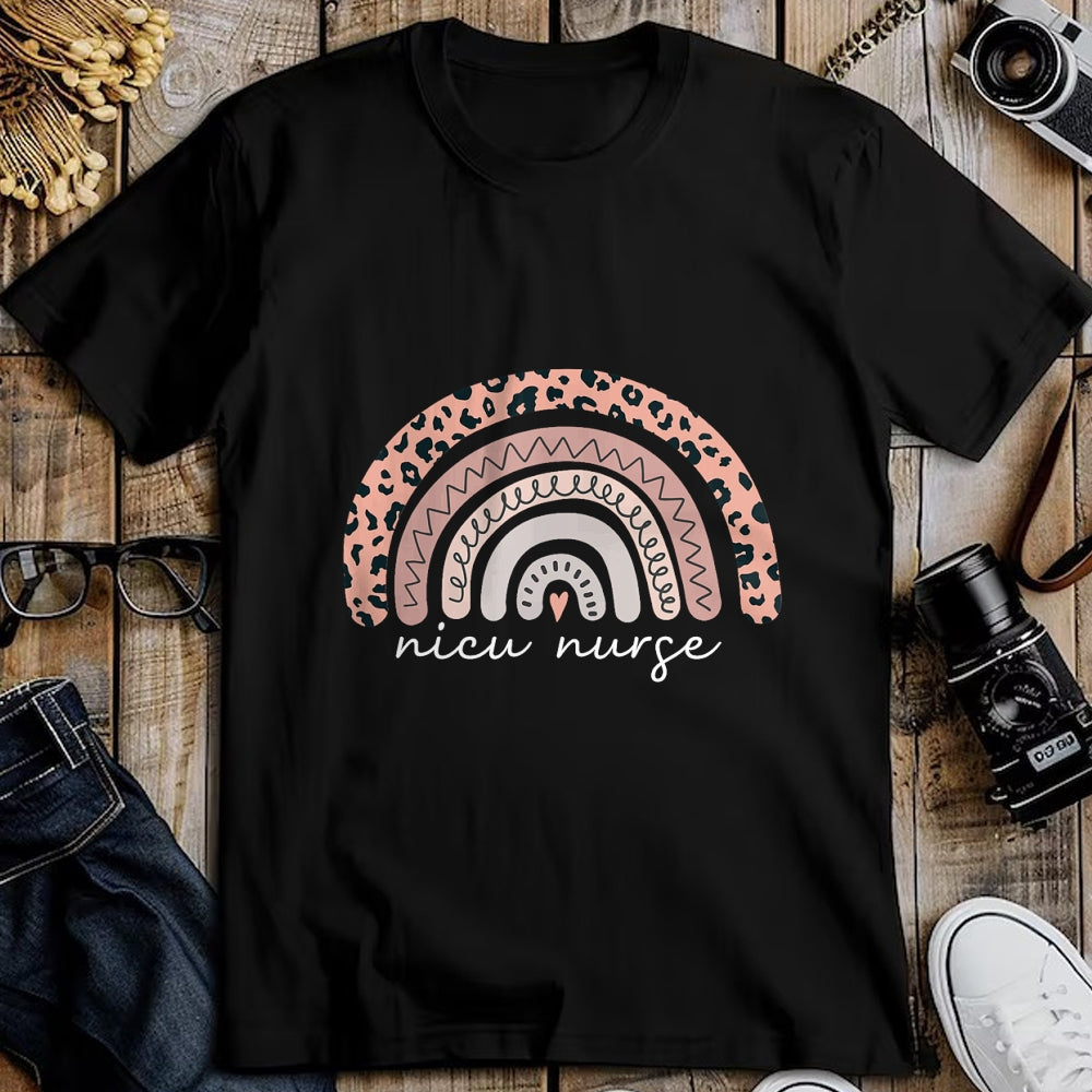 Funny Nurse Shirt, Nurse Unisex T-Shirt/Hoodie/Sweatshirt HLT00 - Nicu Nurse Neonatal Nurse Labor And Delivery Leopard Rainbow T-Shirt