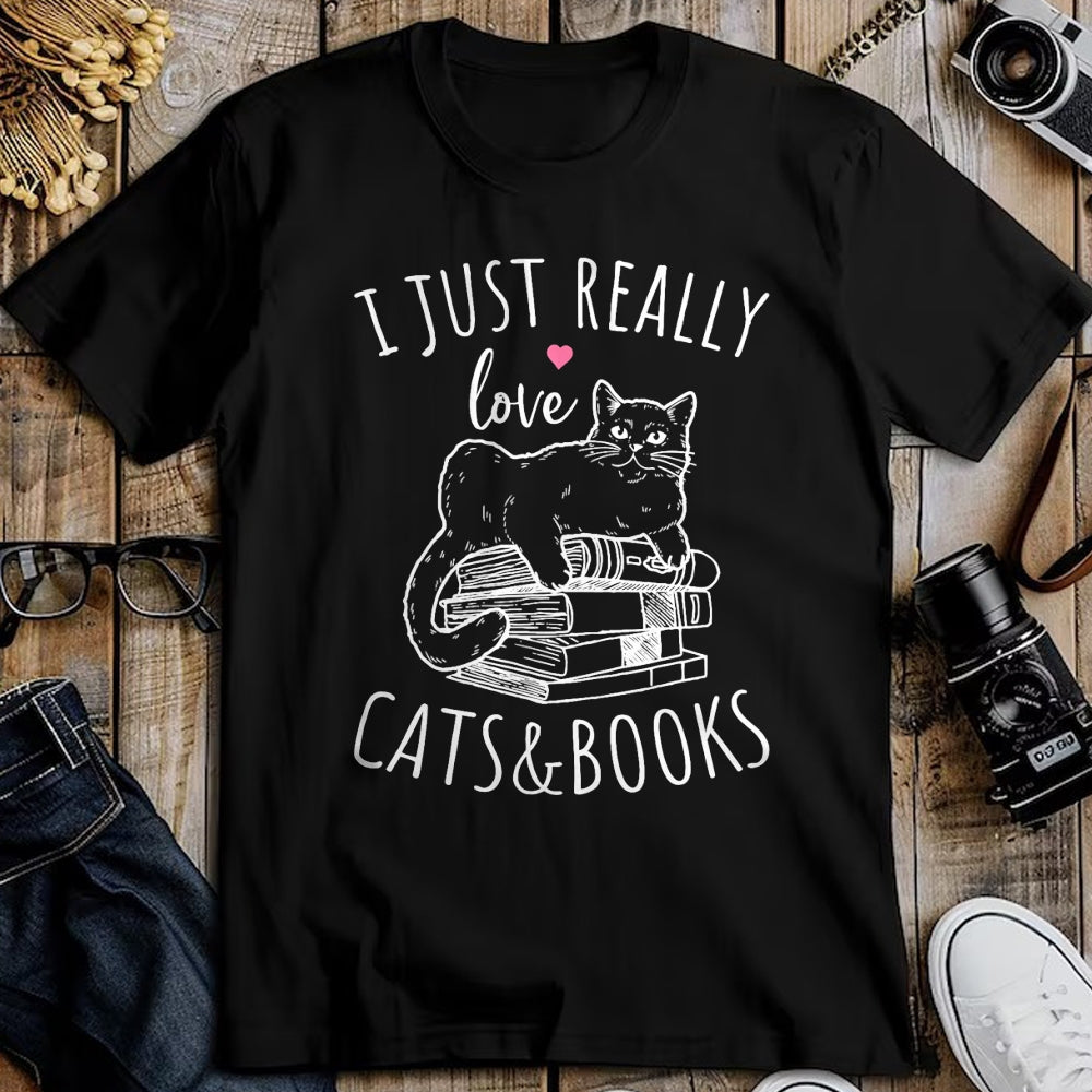 Cat Love Shirt, Funny Cat Lover Gift UnisexT-Shirt/Hoodie/Sweatshirt HLT00 - I Just Really Love Reading Books And Cats Funny Cat And book T-Shirt