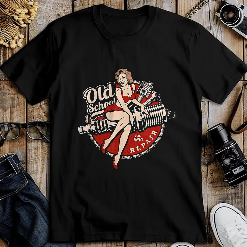 Best Mechanic Life Shirt, Funny Mechanic UnisexT-Shirt/Hoodie/Sweatshirt HLT00 - Spark Plug Pinup Mechanic T-Shirt, Men, Black, 3X-Large