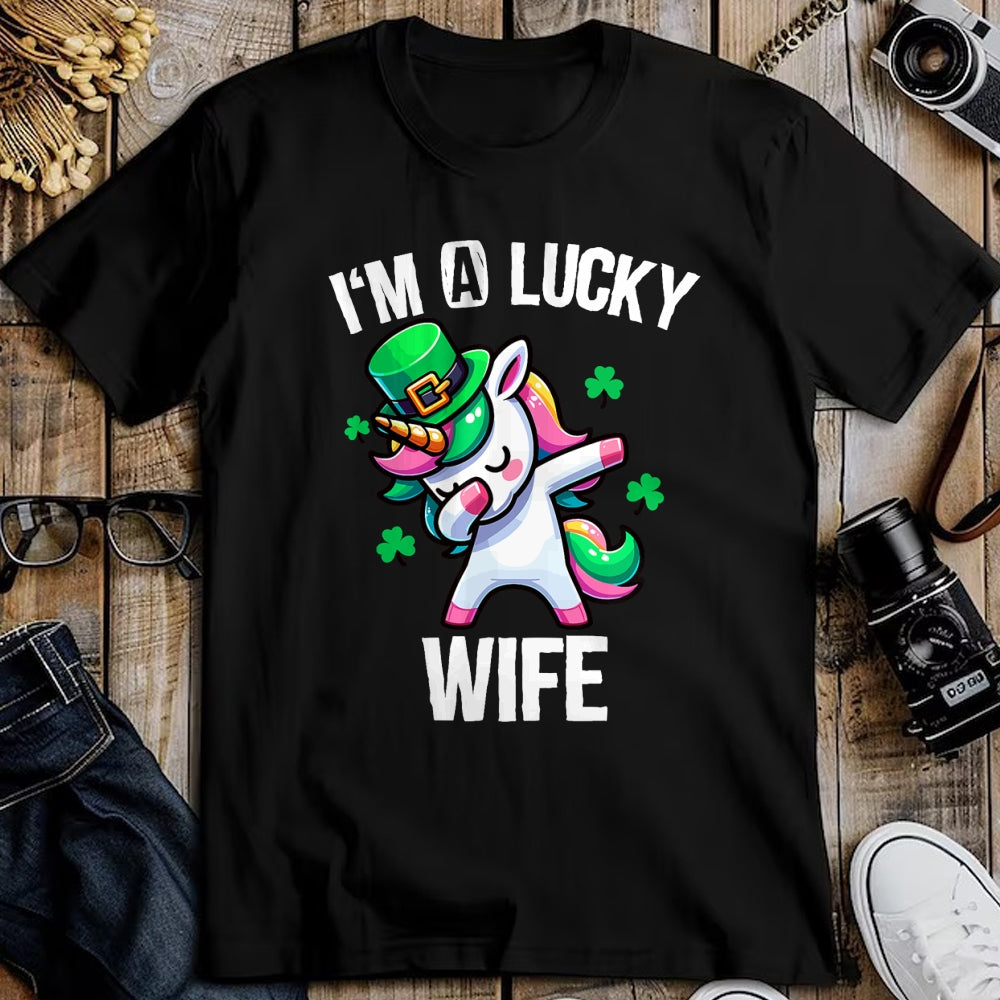 Best Wife Shirt, Wife and Husband Unisex T-Shirt/Hoodie/Sweatshirt HLT00 - Gift for wife T shirt, lucky wife   I'm a Lucky Wife Dabbing Cute Unicorn St. Patrick's Day T-Shirt (1)