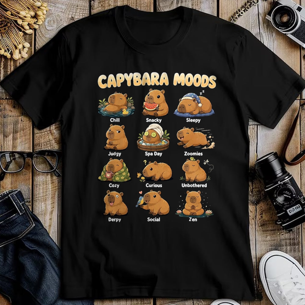 Cute Capybara Shirt, Funny Capybara Unisex T-Shirt/Hoodie/Sweatshirt HLT00 - Funny Capybara Moods Cute Chart Chill Zen Animal Art T-Shirt, Men, Black, 3X-Large