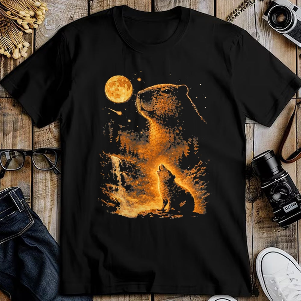 Cute Capybara Shirt, Funny Capybara Unisex T-Shirt/Hoodie/Sweatshirt HLT00 - Vintage Capybara Howling At The Moon Meme 90s Animal Graphic T-Shirt, Men, Black, 3X-Large