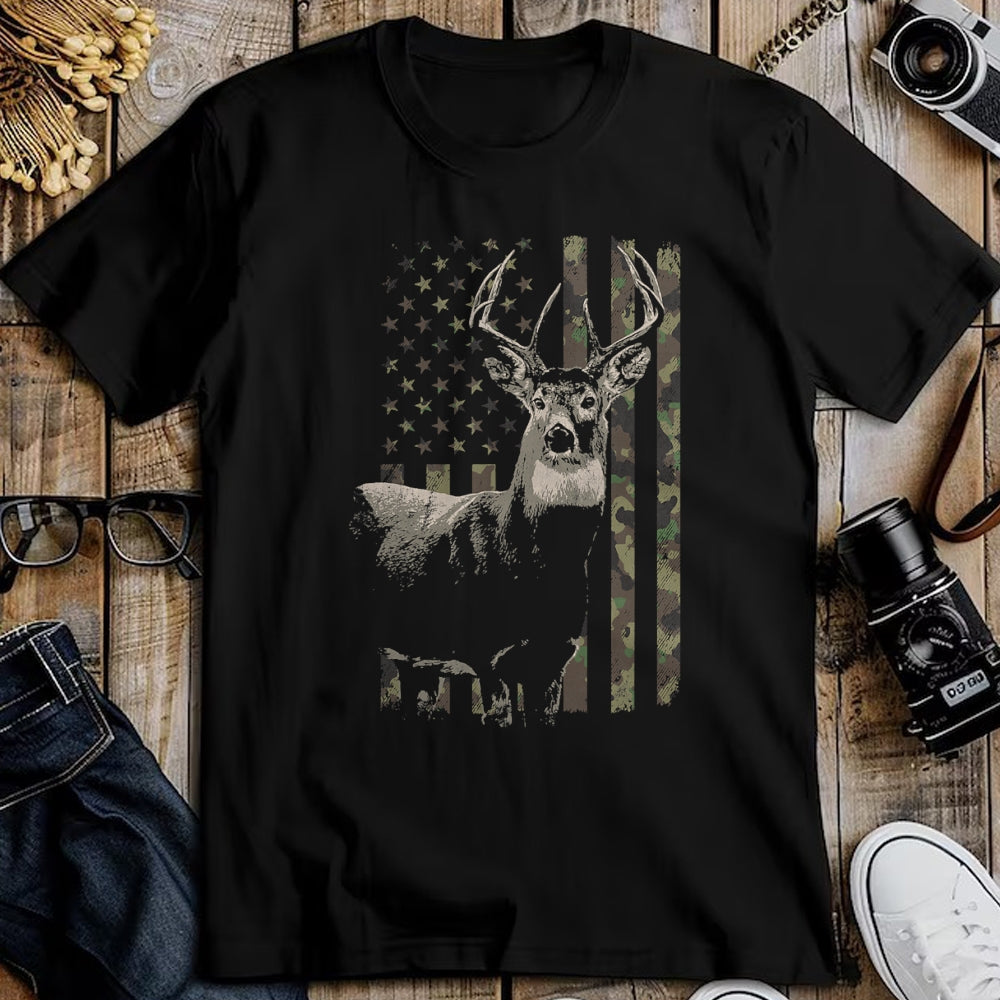 Funny Hunting Shirt, Gift For Hunting Lover Unisex T-Shirt/Hoodie/Sweatshirt HLT00 - Hunting Camo American Flag Deer T-Shirt