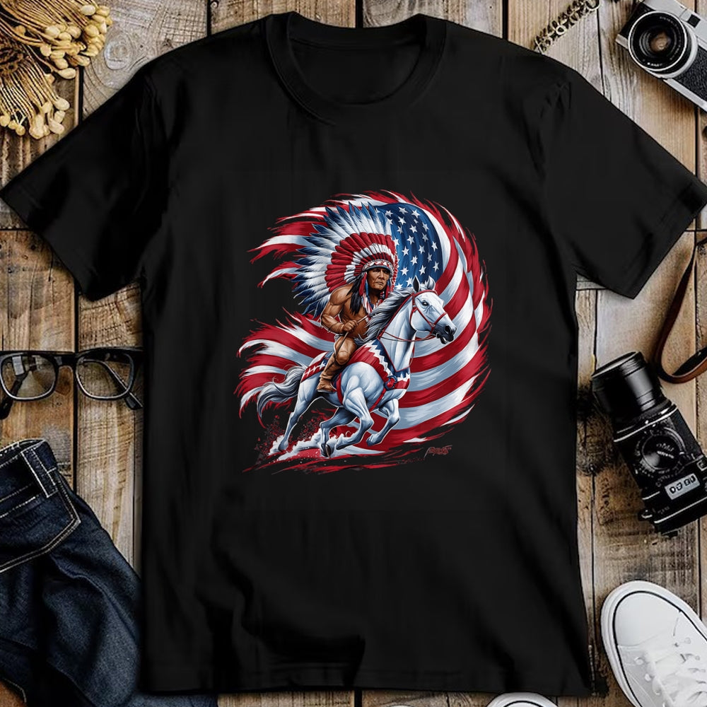 Native American T-Shirts, Vintage Native American Unisex T-Shirt/Hoodie/Sweatshirt HLT00 - Native American Day Flag usa Indian Riding Horse