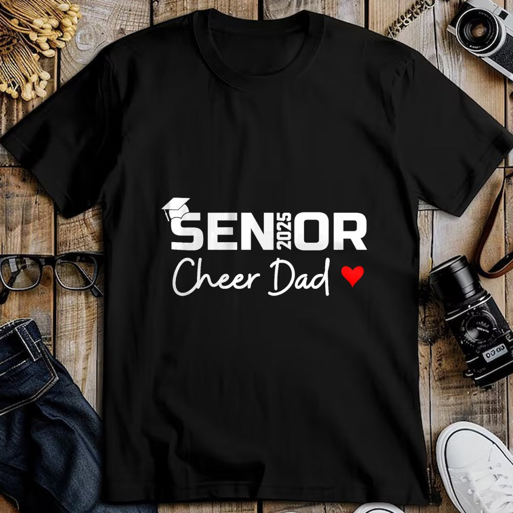 Gift for Dad Shirt, Funny Dad Unisex T-Shirt/Hoodie/Sweatshirt HLT00 – Proud Cheer Dad Of A Class Of 2025 Senior Graduate Red Heart T-Shirt