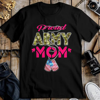 Gift for Mom Shirt, Funny Mom Unisex T-Shirt/Hoodie/Sweatshirt HLT00 - Proud Army Mom US Flag Camo Dog Tags Military Mother T-Shirt