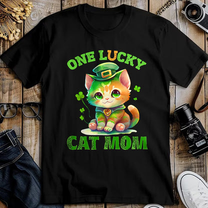 Gift for Mom Shirt, Funny Mom Unisex T-Shirt/Hoodie/Sweatshirt HLT00 - One Lucky Cat Mom St Patrick's Day Irish Lucky Cat Shamrock T-Shirt