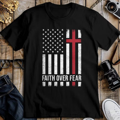 Christian Tee, Christian Faith Unisex T-Shirt/Hoodie/Sweatshirt HLT00 - Christian US USA Flag American Christ Faith Over Fear Cross T-Shirt