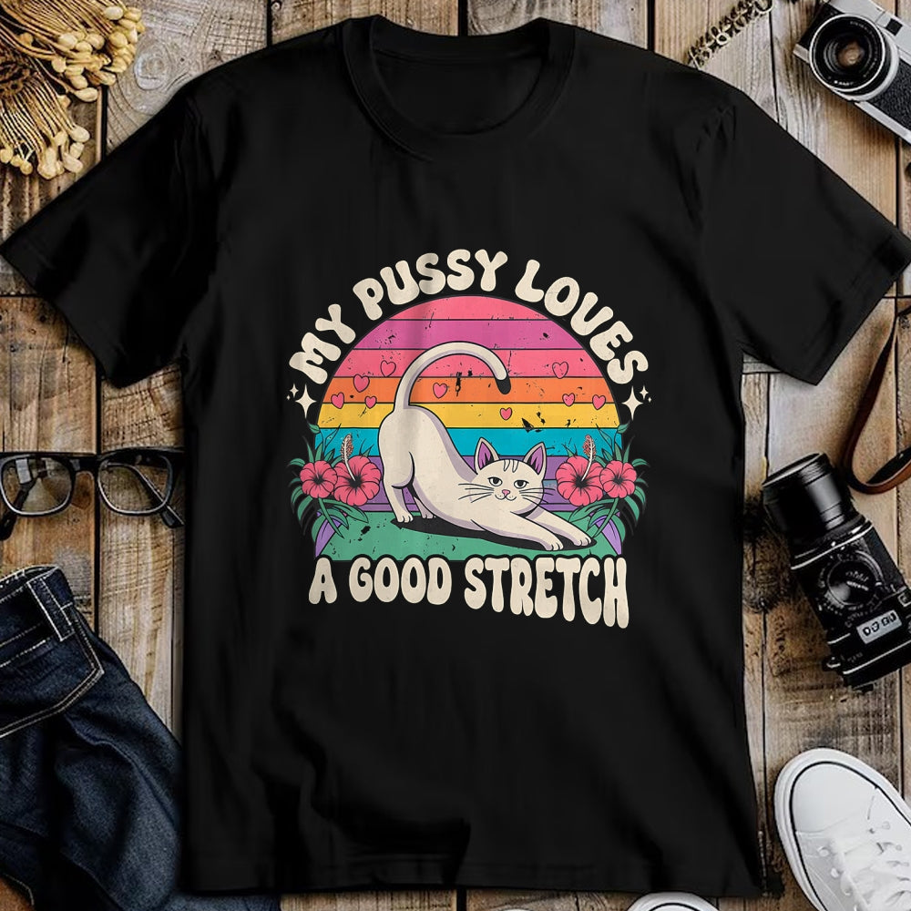 Cat Love Shirt, Funny Cat Lover Gift UnisexT-Shirt/Hoodie/Sweatshirt HLT00 - My Pussy Loves A Good Stretch Inappropriate Adult Humor Cat T-Shirt (2)