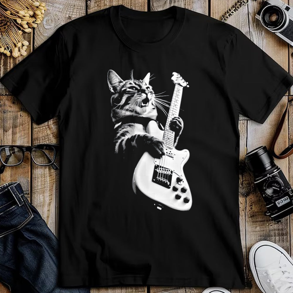 Guitar Lover Shirt, Funny Guitar UnisexT-Shirt/Hoodie/Sweatshirt HLT00 - Rock Cat Playing Guitar - Funny Guitar Cat T-Shirt, Men, Black, 3X-Large