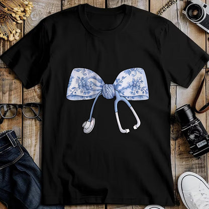Funny Nurse Shirt, Nurse Unisex T-Shirt/Hoodie/Sweatshirt HLT00 - Floral Cute Blue Coquette Bow Stethoscope Registered Nurse T-Shirt