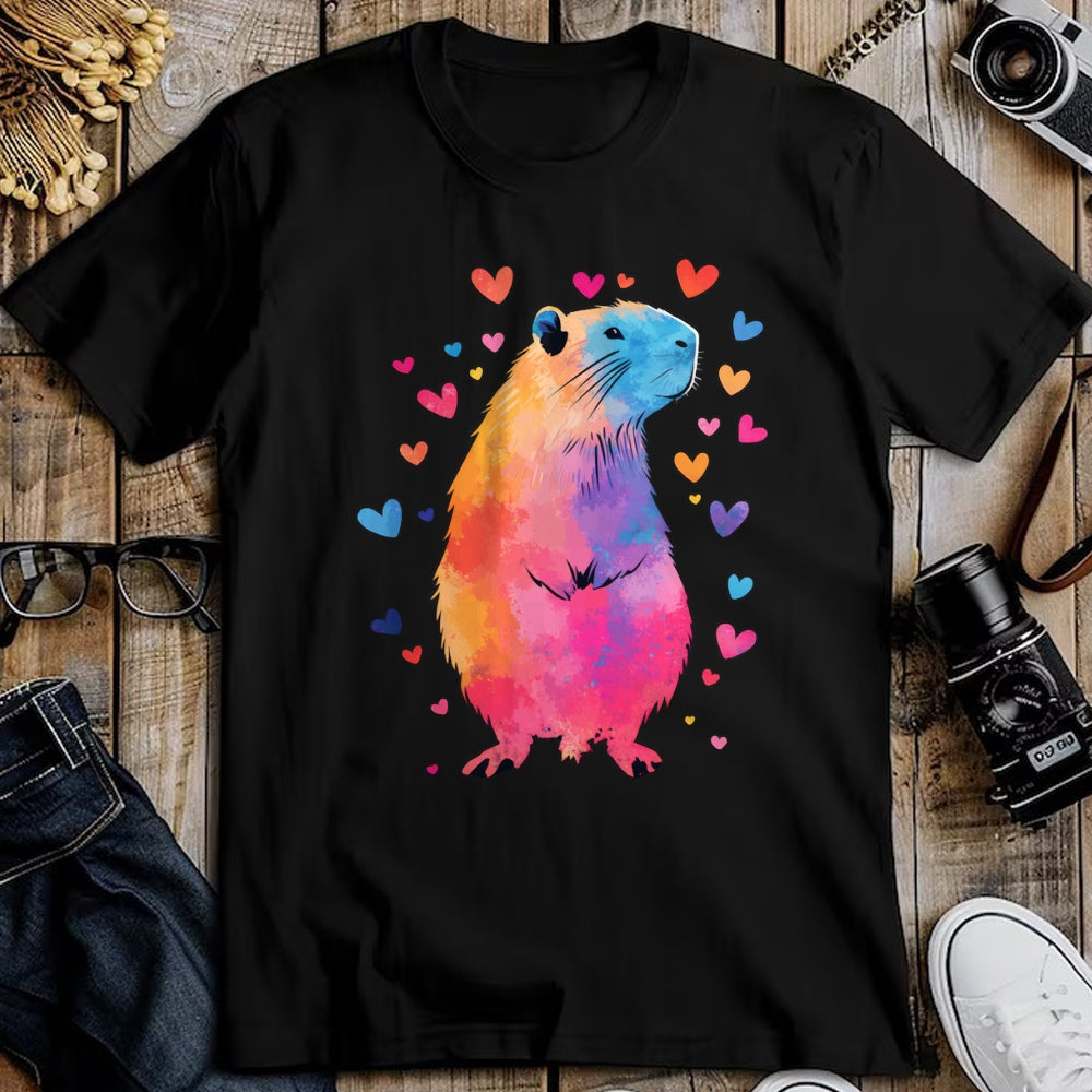 Cute Capybara Shirt, Funny Capybara Unisex T-Shirt/Hoodie/Sweatshirt HLT00 - Colorful Capybara Hearts Long Sleeve T-Shirt
