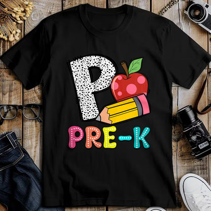 Best Student Shirt, Funny Back To School UnisexT-Shirt/Hoodie/Sweatshirt HLT00 - P is for Pre-K Teacher Pencil Apple Back to School T-Shirt