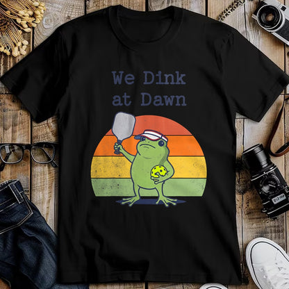 Funny Pickleball Shirt, Pickleball Lover Unisex T-Shirt/Hoodie/Sweatshirt HLT00 - We Dink at Dawn Funny Pickleball Frog Player T-Shirt