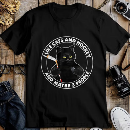 Cat Love Shirt, Funny Cat Lover Gift UnisexT-Shirt/Hoodie/Sweatshirt HLT00 - I Like Cats and Hockey and Maybe 3 People Funny Black Cats T-Shirt, Men, Black, 3X-Large