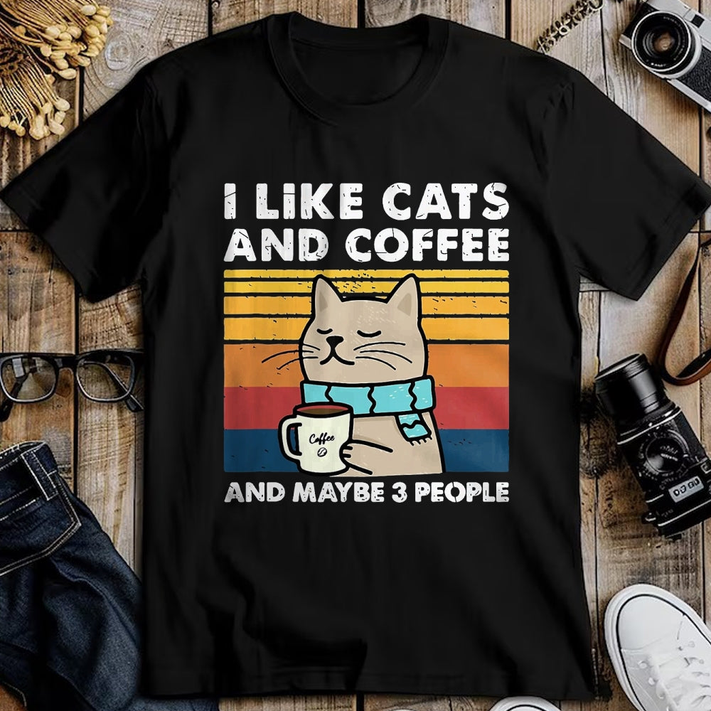Cat Love Shirt, Funny Cat Lover Gift UnisexT-Shirt/Hoodie/Sweatshirt HLT00 - Funny Cats, I Like Cats and Coffee and Maybe 3 People T-Shirt, Men, Black, 3X-Large