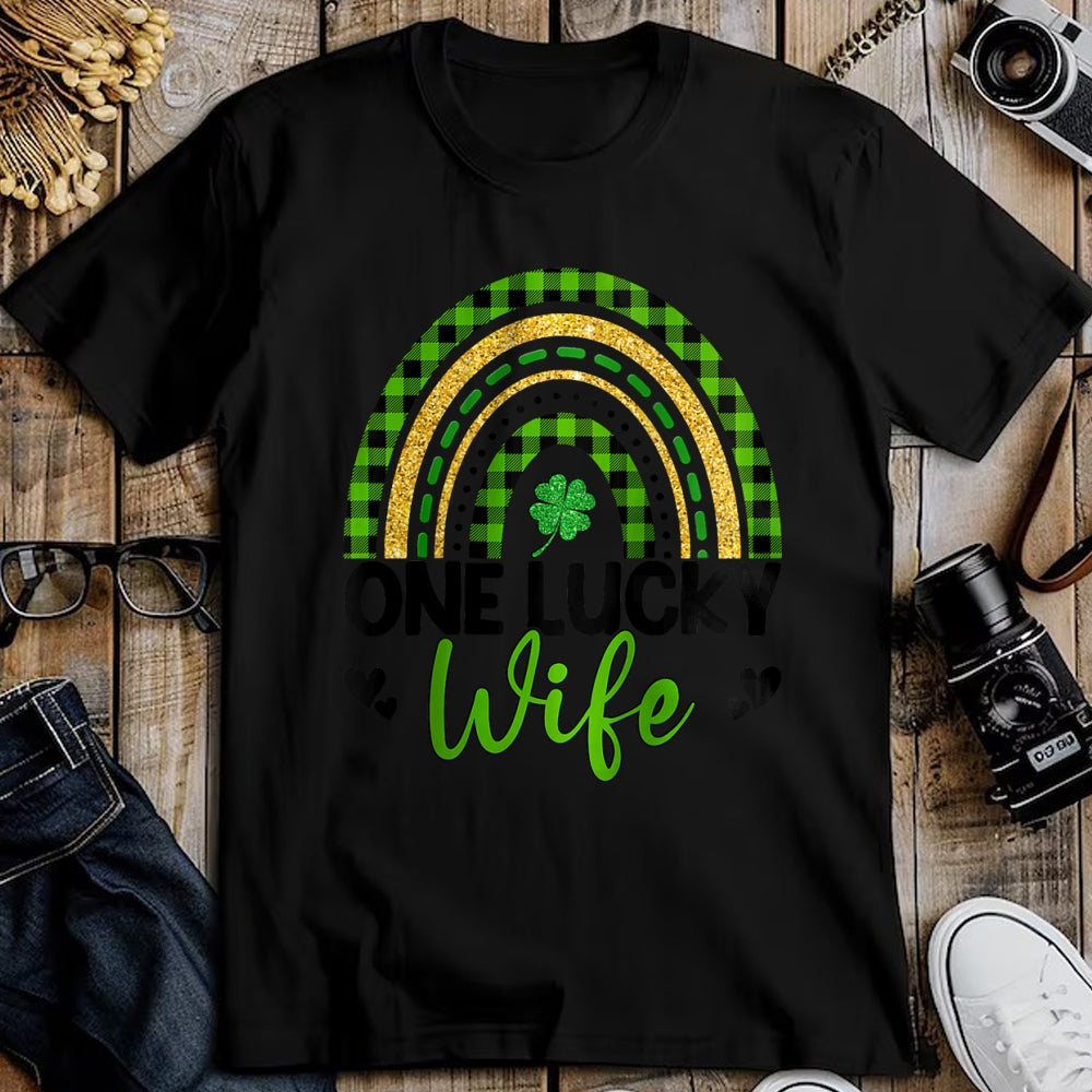 Best Wife Shirt, Wife and Husband Unisex T-Shirt/Hoodie/Sweatshirt HLT00 - Gift for wife T shirt, lucky wife   Womens One Lucky Wife Boho Rainbow St Patricks Day Shamrock Ragl