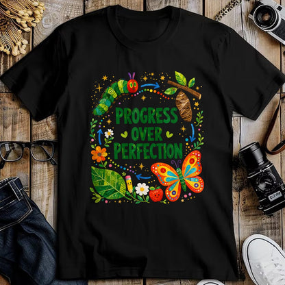 Best Teacher Shirt, Funny Teacher UnisexT-Shirt/Hoodie/Sweatshirt HLT00 - Teachers Back to School Progress Over Perfection Butterfly T-Shirt