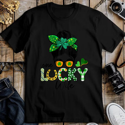 Best Wife Shirt, Wife and Husband Unisex T-Shirt/Hoodie/Sweatshirt HLT00 - Gift for wife T shirt, lucky wife   Womens One Lucky Wife Messy Bun Irish St Patricks Day Shamrock R